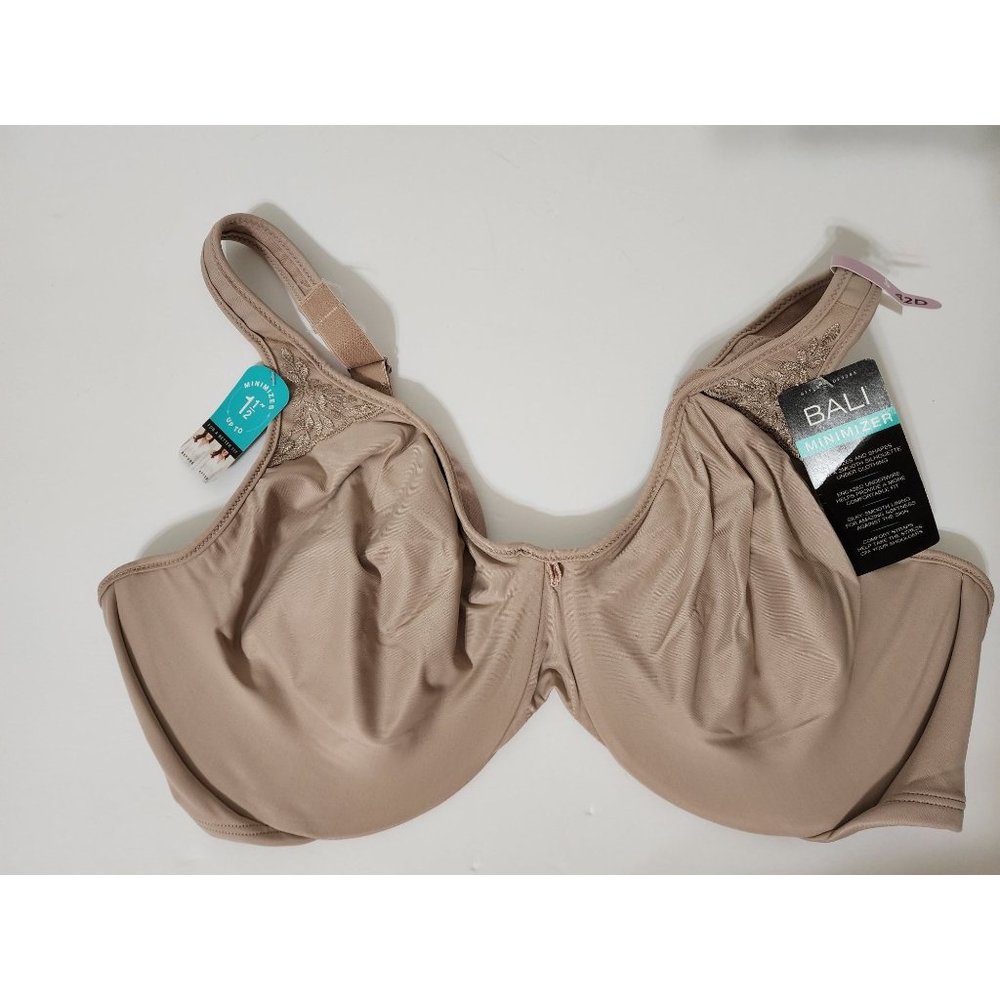 Bali Minimizer Bra Satin Better Fit Underwire Beige Size 42D Style DF3385